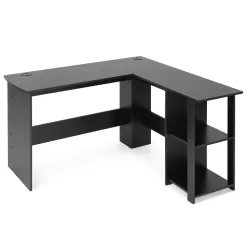Costway L-Shaped Computer Desk - Corner Desk for Small Spaces, Home Office Writing Desk with 2-Tier Open Shelf