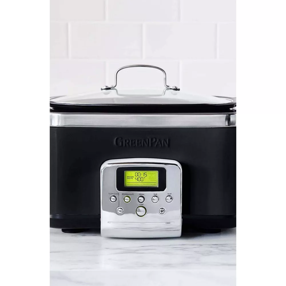 GreenPan 6-quart Elite Ceramic Nonstick 8-in-1 Programmable Electric Slow Cooker - Black