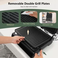 Costway 3-in-1 Electric Panini Press Grill with Non-Stick Coated Plates