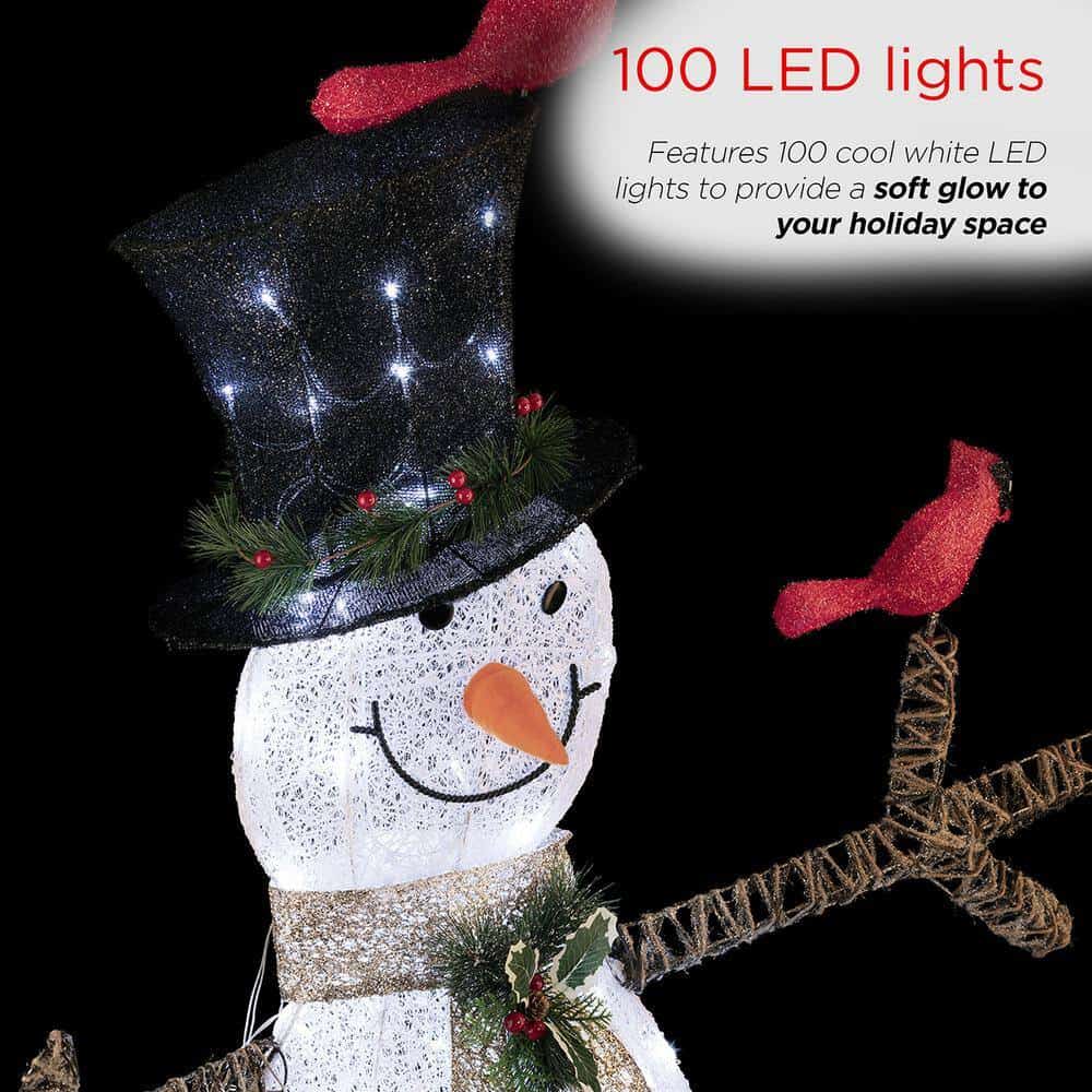 Alpine Corporation CHT892 74 in. Tall Mesh Snowman Decor with Red Birds and Cool White LED Lights