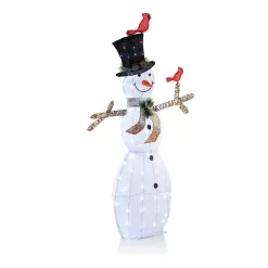 Alpine Corporation CHT892 74 in. Tall Mesh Snowman Decor with Red Birds and Cool White LED Lights
