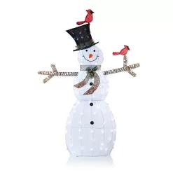 Alpine Corporation CHT892 74 in. Tall Mesh Snowman Decor with Red Birds and Cool White LED Lights