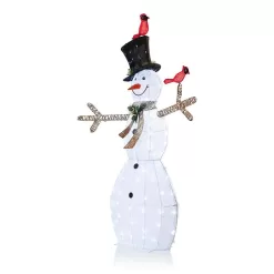 Alpine Corporation CHT892 74 in. Tall Mesh Snowman Decor with Red Birds and Cool White LED Lights