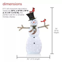 Alpine Corporation CHT892 74 in. Tall Mesh Snowman Decor with Red Birds and Cool White LED Lights