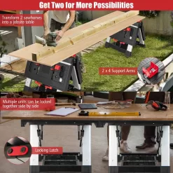 ANGELES HOME 8CK-35TL139 2.7 ft. x 2.7 ft. x 2 ft. Folding Workbench with Adjustable Height, 440 lbs. Load Capacity