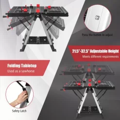 ANGELES HOME 8CK-35TL139 2.7 ft. x 2.7 ft. x 2 ft. Folding Workbench with Adjustable Height, 440 lbs. Load Capacity