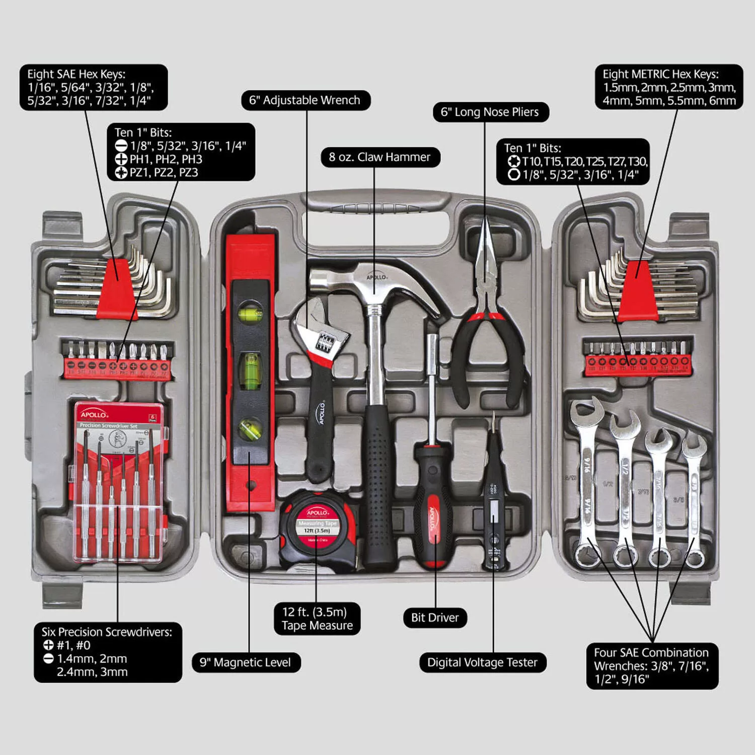 Apollo Tools Household Tool Kit 53 pc