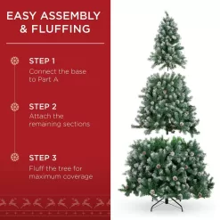 Best Choice Products SKY5885 7.5 ft. Unlit Flocked Pre-Decorated Pine Artificial Christmas Tree