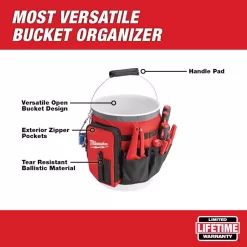 Milwaukee 2.17 in. W X 13.39 in. H Ballistic Nylon Bucket Organizer 32 pocket Black/Red 1 pc