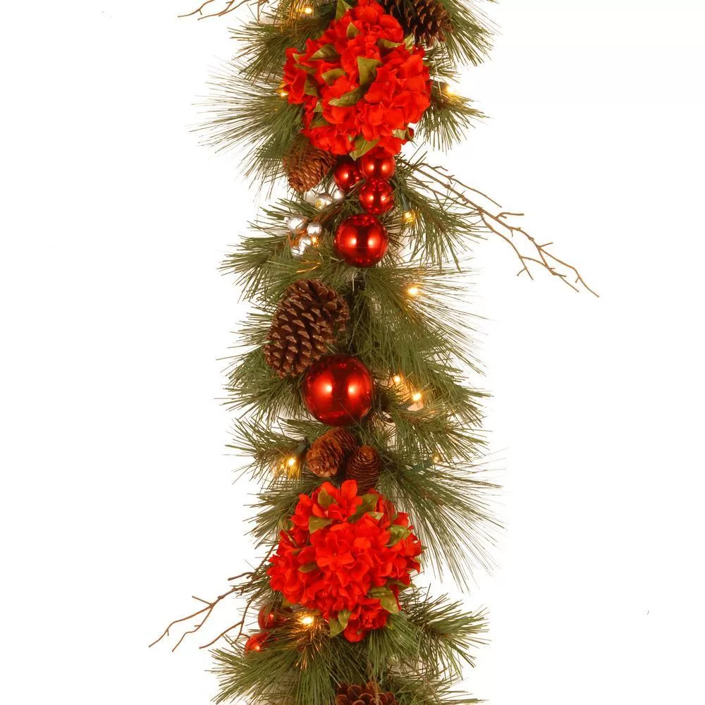 Unbranded DC13-158-9BB-1 Decorative Collection 9 ft. Hydrangea Garland with Battery Operated Warm White LED Lights