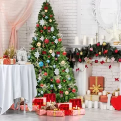 Costway CM21222 9 ft. Unlit PVC Slim Pencil Artificial Christmas Tree with Solid Metal Legs in Green