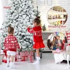 Costway CM22069 9 ft. Unlit Premium Snow Flocked Hinged Artificial Christmas Tree with Metal Stand