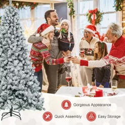 Costway CM22069 9 ft. Unlit Premium Snow Flocked Hinged Artificial Christmas Tree with Metal Stand