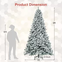 Costway CM22069 9 ft. Unlit Premium Snow Flocked Hinged Artificial Christmas Tree with Metal Stand