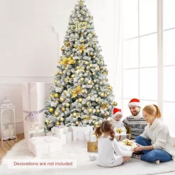 Costway CM22069 9 ft. Unlit Premium Snow Flocked Hinged Artificial Christmas Tree with Metal Stand