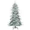 Costway CM22806 7 ft. Unlit Premium Hinged Snow Flocked Slim Artificial Christmas Fir Tree with Pine Cones