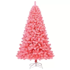 Costway CM23567 7.5 ft. Pink Snow Flocked Hinged Artificial Christmas Tree with Metal Stand