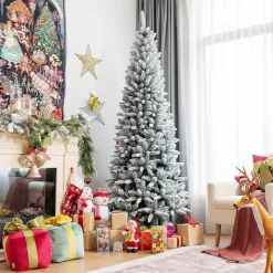 Costway CM23573 7.5ft Snow-Flocked Hinged Artificial Christmas Pencil Tree w/1189 Mixed Tips
