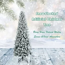 Costway CM23573 7.5ft Snow-Flocked Hinged Artificial Christmas Pencil Tree w/1189 Mixed Tips