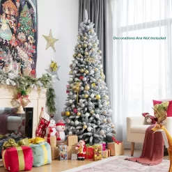 Costway CM23573 7.5ft Snow-Flocked Hinged Artificial Christmas Pencil Tree w/1189 Mixed Tips