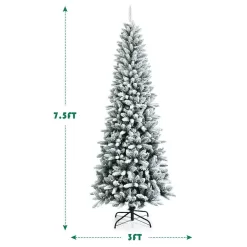 Costway CM23573 7.5ft Snow-Flocked Hinged Artificial Christmas Pencil Tree w/1189 Mixed Tips