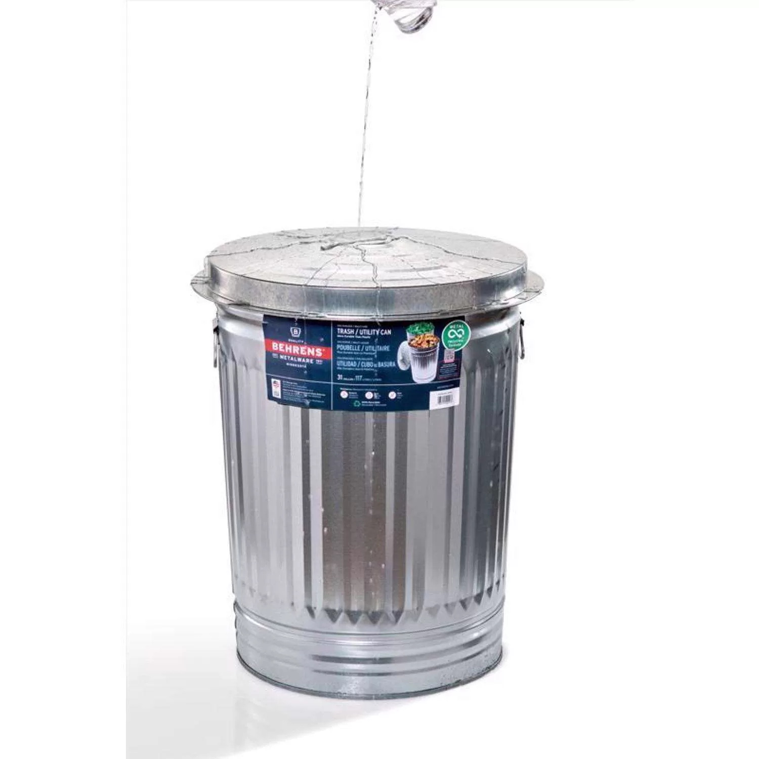 Behrens 31 gal Silver Galvanized Steel Trash Can Lid Included Animal Proof/Animal Resistant