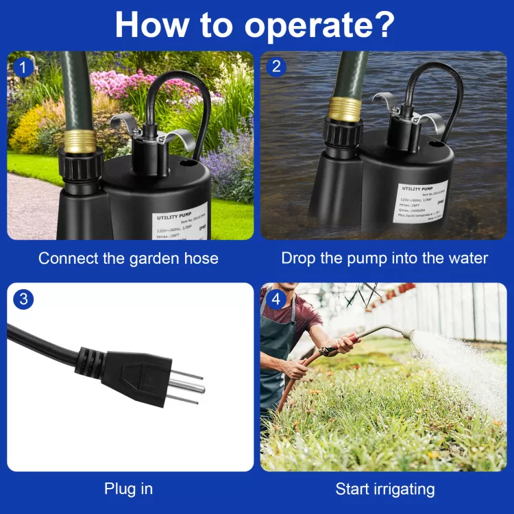 Costway 1/3HP 2400GPH Submersible Utility Pump Portable Electric Water Pump with 10 FT Cord