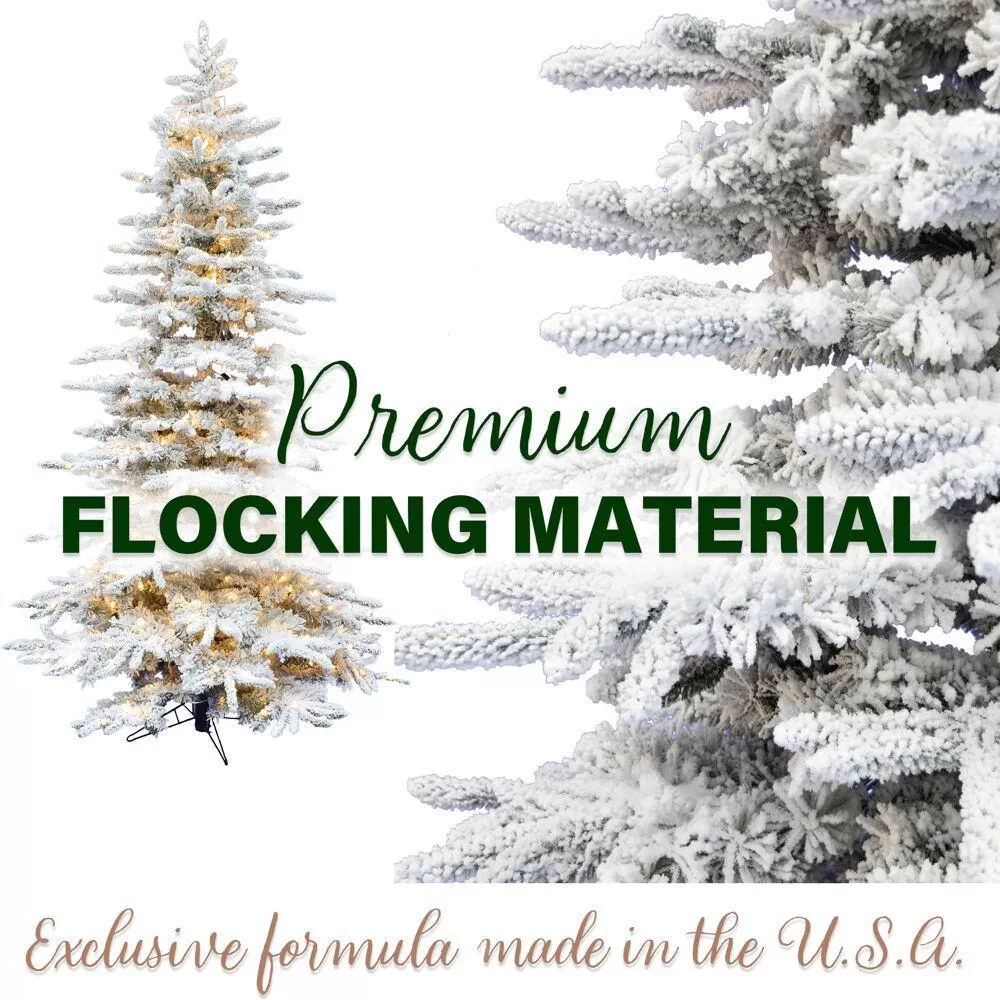 Fraser Hill Farm FFPV090-0SN 9 ft. Pine Valley Flocked Artificial Christmas Tree, w/ DIY Potential w/ No Lights, Metal Base