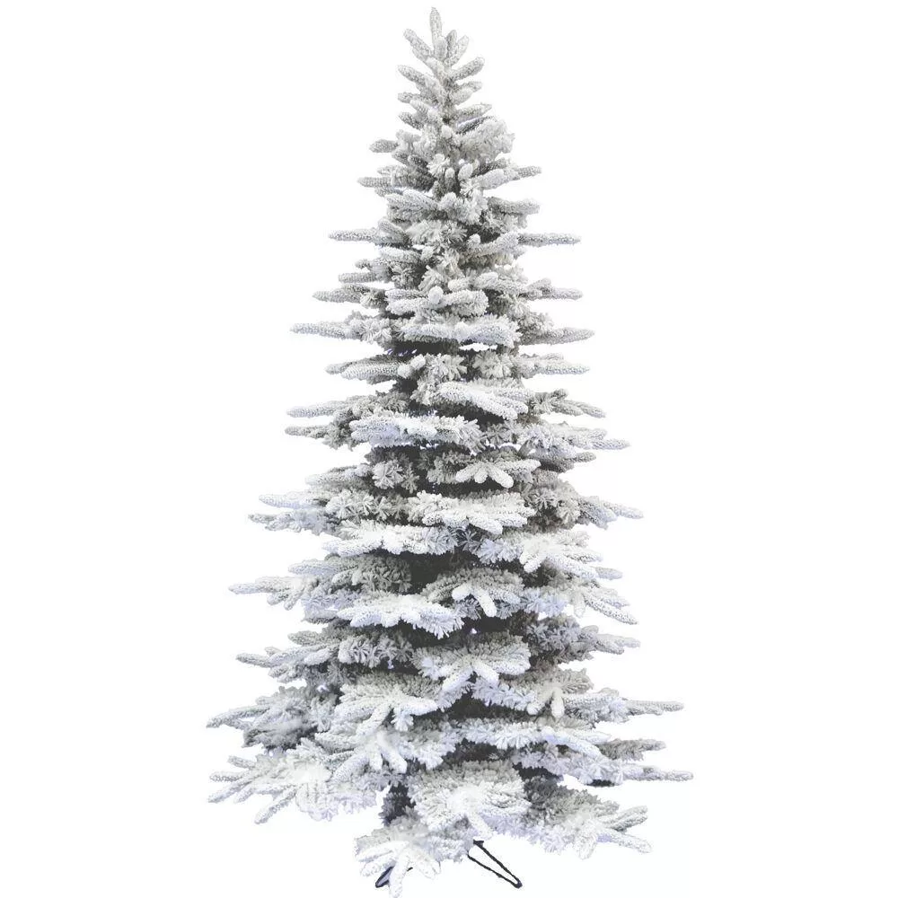 Fraser Hill Farm FFPV090-0SN 9 ft. Pine Valley Flocked Artificial Christmas Tree, w/ DIY Potential w/ No Lights, Metal Base