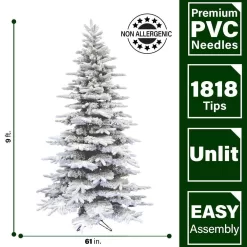 Fraser Hill Farm FFPV090-0SN 9 ft. Pine Valley Flocked Artificial Christmas Tree, w/ DIY Potential w/ No Lights, Metal Base