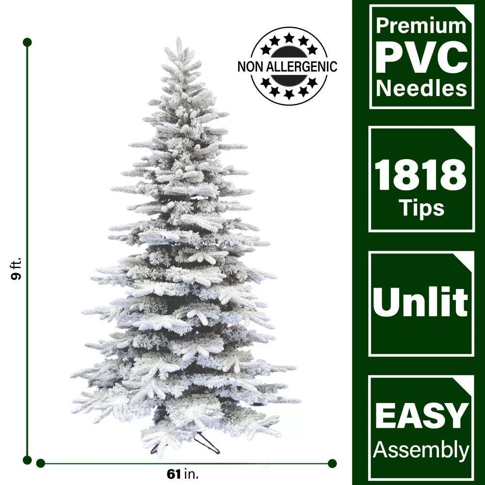 Fraser Hill Farm FFPV090-0SN 9 ft. Pine Valley Flocked Artificial Christmas Tree, w/ DIY Potential w/ No Lights, Metal Base