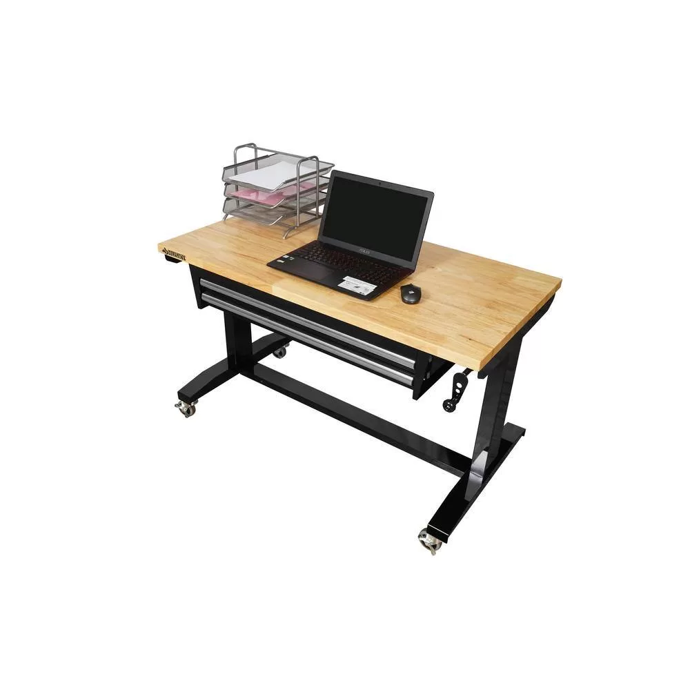 Husky HOLT4602B12 46 in. Adjustable Height Work Table with 2-Drawers in Black