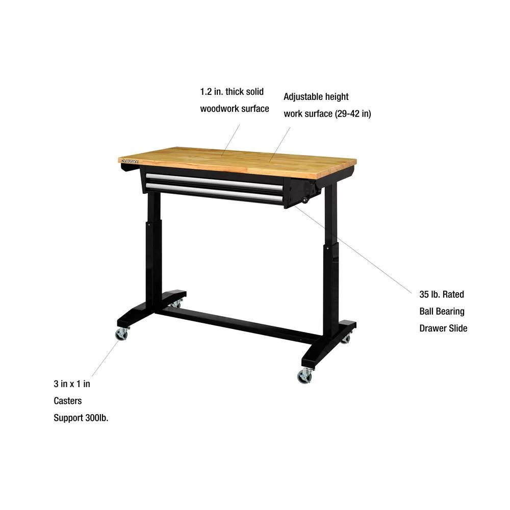 Husky HOLT4602B12 46 in. Adjustable Height Work Table with 2-Drawers in Black