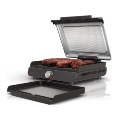 Ninja GR101 Sizzle Smokeless Indoor Grill & Griddle, 14'' Interchangeable Nonstick Plates, Grey/Silver