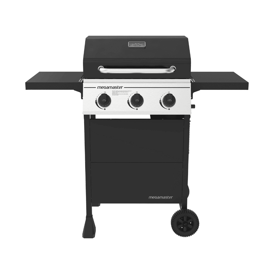 Megamaster 3-Burner Propane Gas Grill with 2 Foldable Side Tables, 30000 BTUs