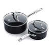 GreenPan Chatham Black Prime Midnight Hard Anodized Healthy Ceramic Nonstick, 1QT and 2QT Saucepan Pot Set, Black