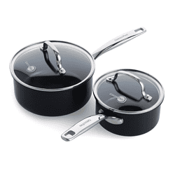 GreenPan Chatham Black Prime Midnight Hard Anodized Healthy Ceramic Nonstick, 1QT and 2QT Saucepan Pot Set, Black