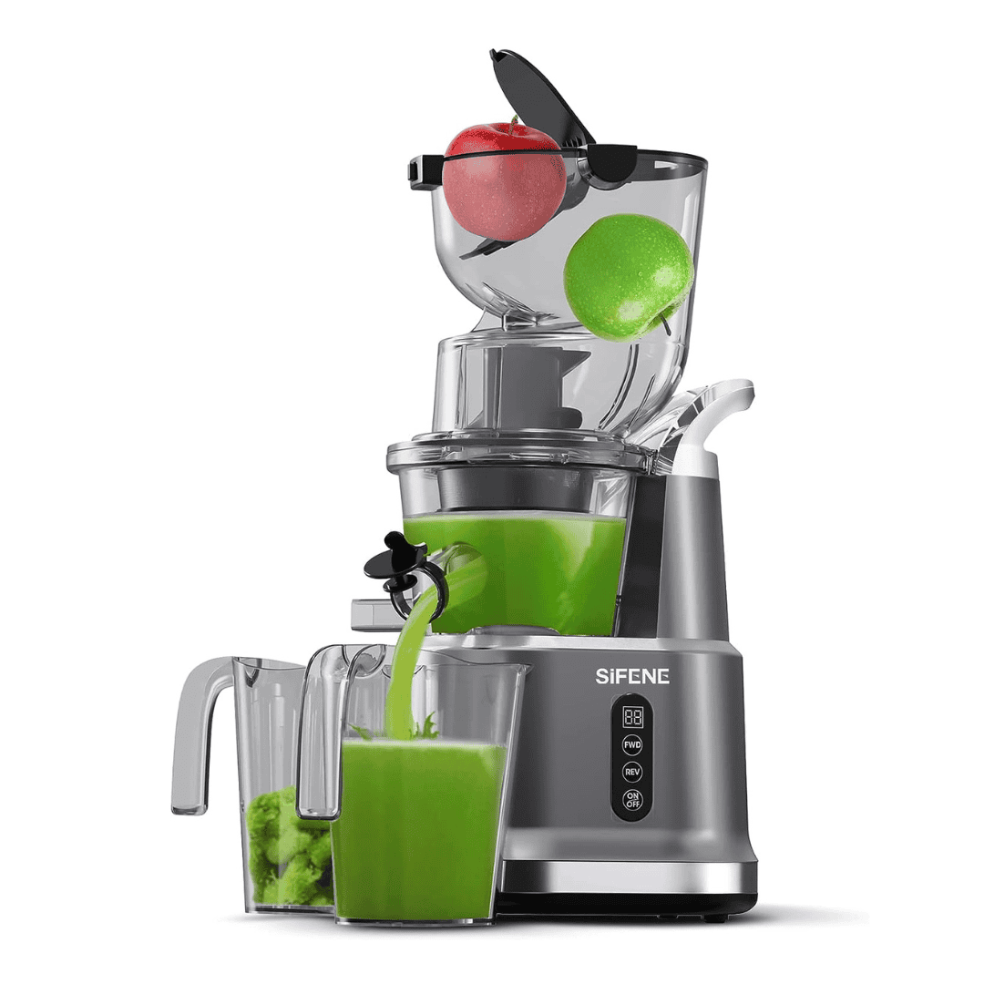 SiFENE Cold Press Whole Slow Masticating Juicer, Easy-Clean, High Yield Fruit & Veg Juice, BPA-Free, Gray