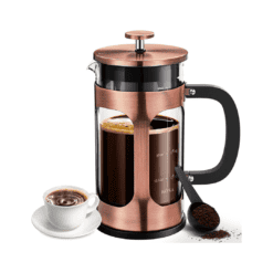 BAYKA 34 Ounce 1 Liter French Press Coffee Maker, Glass Classic Copper Stainless Steel Coffee Press