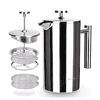 Secura French Press Coffee Maker, 304 Grade Stainless Steel Insulated Coffee Press with 2 Extra Screens, 34oz (1 Litre), Silver