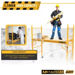 MetalTech I-CISC Jobsite 6 ft. Baker Style Rolling Scaffold Platform, 1100 lbs. Load Capacity, Steel, 6 ft. W x 6.25 ft. H x 2.5 ft. D
