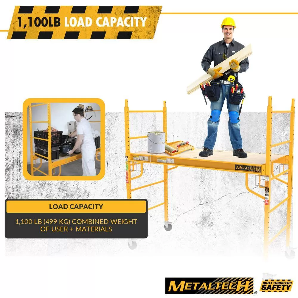 MetalTech I-CISC Jobsite 6 ft. Baker Style Rolling Scaffold Platform, 1100 lbs. Load Capacity, Steel, 6 ft. W x 6.25 ft. H x 2.5 ft. D