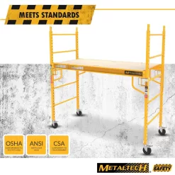 MetalTech I-CISC Jobsite 6 ft. Baker Style Rolling Scaffold Platform, 1100 lbs. Load Capacity, Steel, 6 ft. W x 6.25 ft. H x 2.5 ft. D