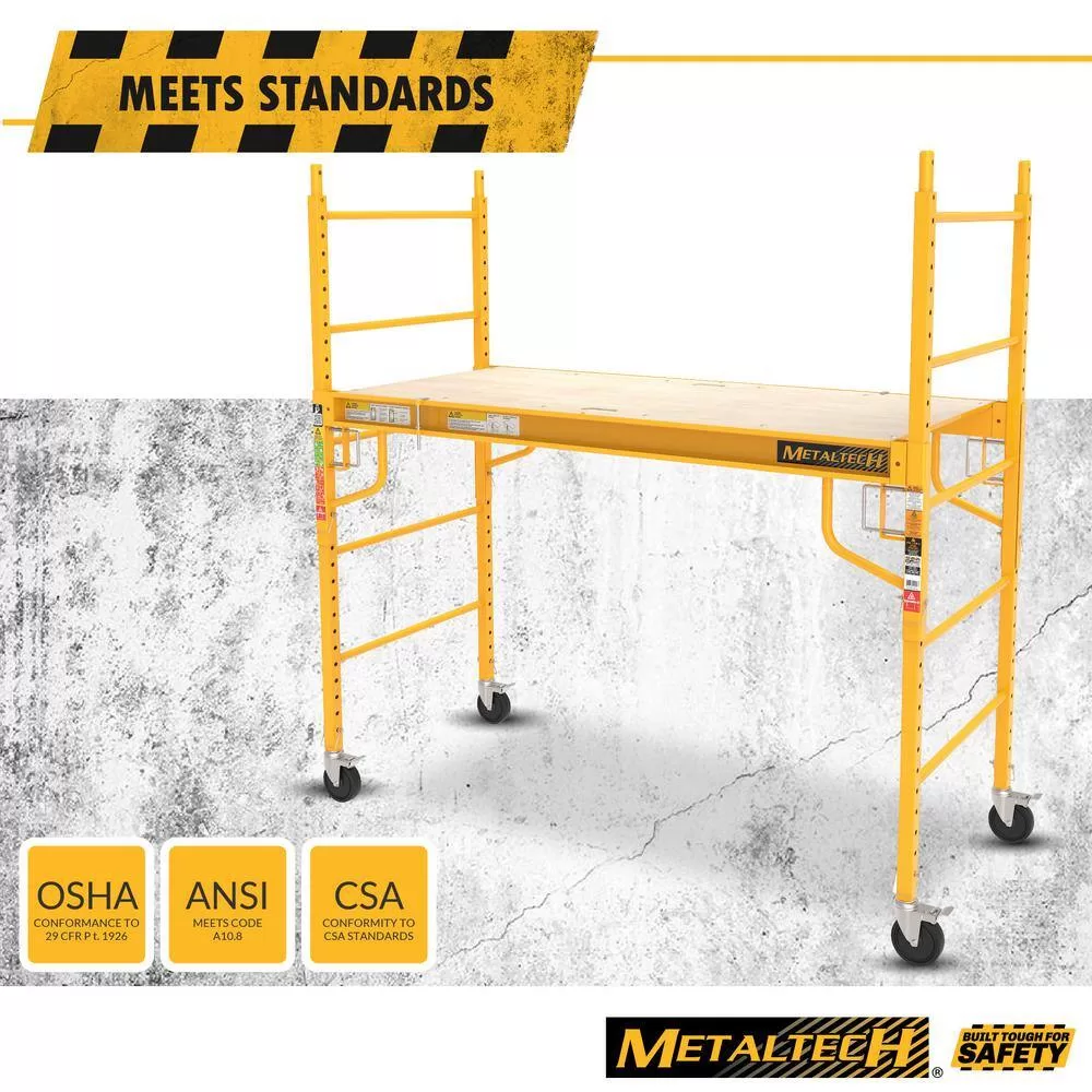 MetalTech I-CISC Jobsite 6 ft. Baker Style Rolling Scaffold Platform, 1100 lbs. Load Capacity, Steel, 6 ft. W x 6.25 ft. H x 2.5 ft. D