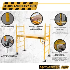 MetalTech I-CISC Jobsite 6 ft. Baker Style Rolling Scaffold Platform, 1100 lbs. Load Capacity, Steel, 6 ft. W x 6.25 ft. H x 2.5 ft. D