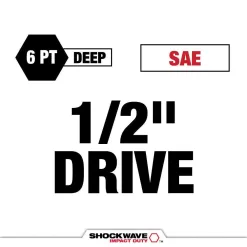Milwaukee 49-66-7093 SHOCKWAVE 1/2 in. Drive SAE Deep Well 6 Point Impact Socket Set (18-Piece)