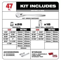 Milwaukee 48-22-9010 1/2 in. Drive SAE/Metric Ratchet and Socket Mechanics Tool Set (47-Piece)