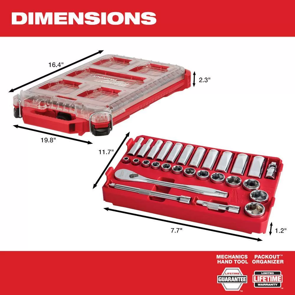 Milwaukee 48-22-9481-48-22-9482 3/8 in. Drive SAE/Metric Ratchet and Socket Mechanics Tool Set with PACKOUT Case (60-Piece)