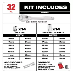 Milwaukee 48-22-9481-48-22-9482 3/8 in. Drive SAE/Metric Ratchet and Socket Mechanics Tool Set with PACKOUT Case (60-Piece)