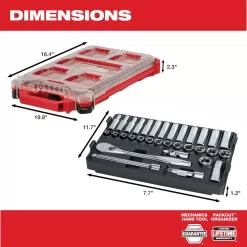 Milwaukee 48-22-9481-48-22-9482 3/8 in. Drive SAE/Metric Ratchet and Socket Mechanics Tool Set with PACKOUT Case (60-Piece)